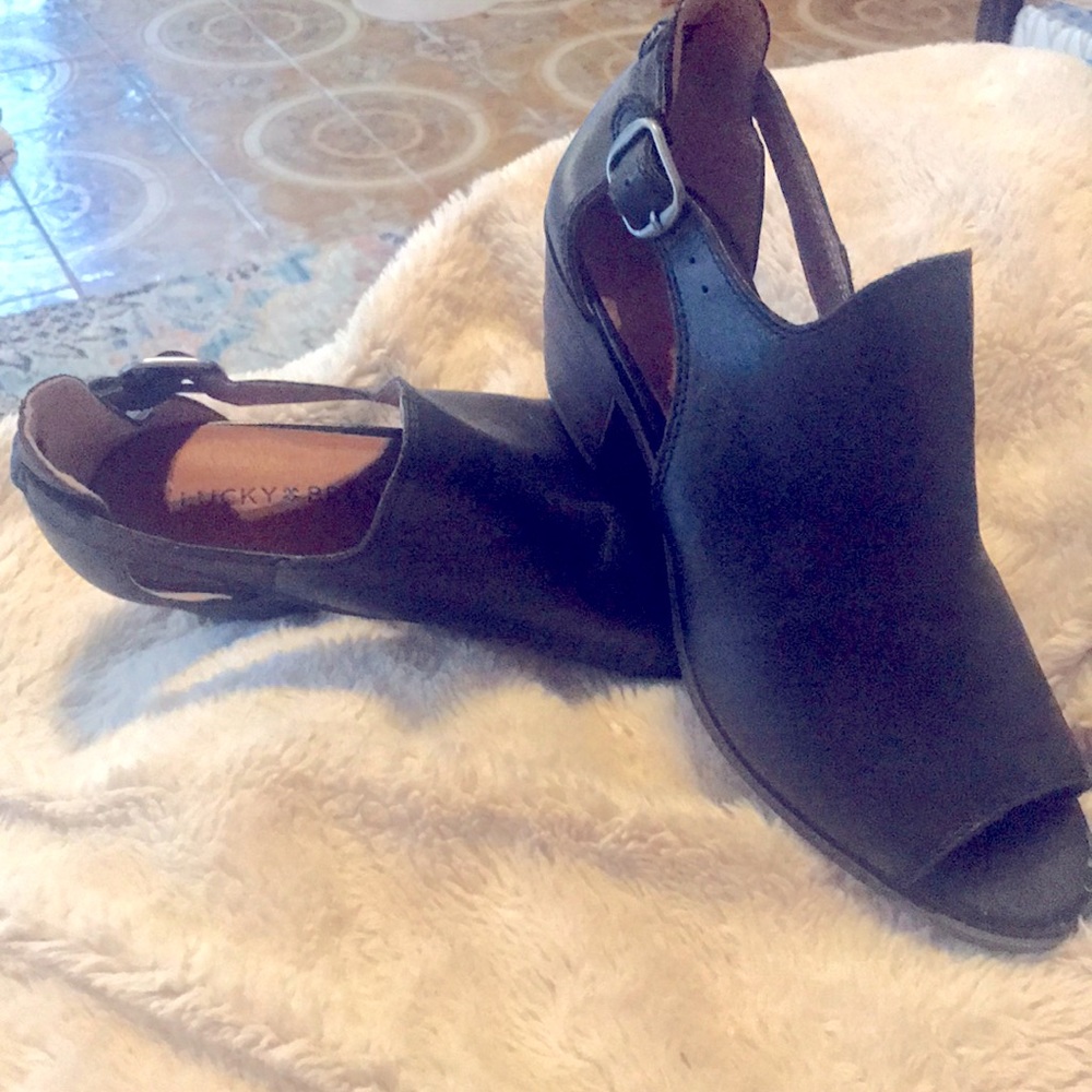 Lucky Brand Black Leather Sling Back Booties